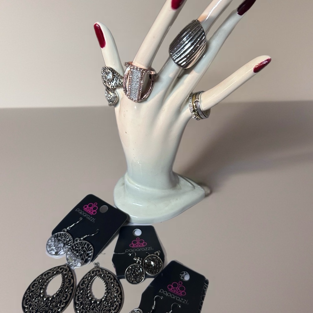 Paparazzi Silver and Black Ring and earrings Collection